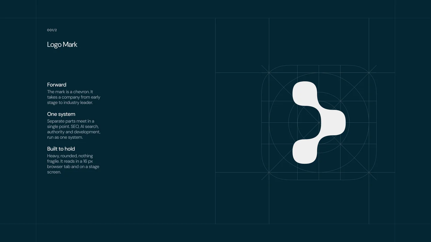 The Get Stuff Digital mark, a rounded chevron, drawn on its construction grid